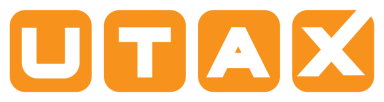 Logo von UTAX in Orange und Schwarz, bestehend aus den Buchstaben U, T, A und X.