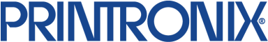 Logo von Printronix in blauer Schrift auf weißem Hintergrund.