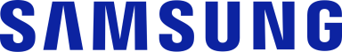 Blaues Samsung-Logo auf weißem Hintergrund.