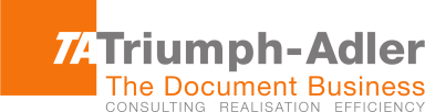 Logo von Triumph-Adler, das den Slogan "The Document Business" enthält.