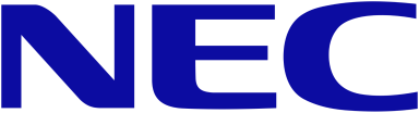Logo von NEC in blauer Schrift auf weißem Hintergrund.