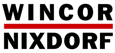 Logo von Wincor Nixdorf in schwarzer Schrift mit rotem Strich.