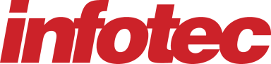 Logo von Infotec in roter Schrift auf weißem Hintergrund.